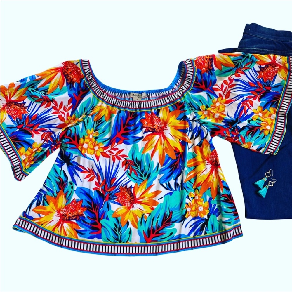 NEW Tropical Print Off Shoulder Kimono Top